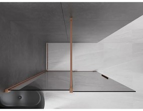 Mexen Velar, sprchová zástena s posuvnými dverami Walk-in 130 x 200 cm, 8mm šedé sklo, medená matná, 871-130-000-43-65