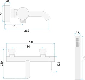 Rea Lungo Diamond, vaňová batéria s ručnou sprchovou súpravou, zlatá lesklá, REA-B6448
