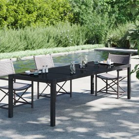 vidaXL Záhradný stôl čierny 250x100x75 cm tvrdené sklo a polyratan-
