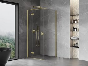 Mexen Mist H T, sprchový kút s výklopnými dverami ľavý 70 x 70 cm, číre sklo, zlatá matná, 8A5T-070-070-55-00-L