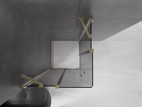 Mexen Velar Duo, sprchový kút s posuvnými dverami 100 x 100 cm, 8mm šedé sklo, zlatá lesklá, 871-100-100-42-50
