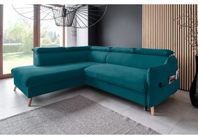 Tyrkysová zamatová rozkladacia rohová pohovka (ľavý roh) Sweet Harmony – Miuform