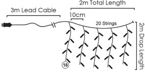 ACA Lighting LED vianočné záves, 2x2m, teplá biela, IP44, 360 LED