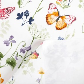 PVC obrus Jarné kvietky s motýlikmi na bielom PV-097 - metráž š. 140 cm