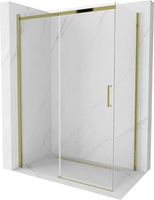 Mexen Omega, sprchovací kút s posuvnými dverami 140 (dvere) x 80 (stena) cm, 8mm sklo, zlatý profil-číre sklo, 825-140-080-50-00