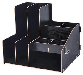 Drevený kancelársky organizér na dokumenty s 8 priehradkami čierny DIY 2062