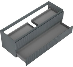 Mexen Rivel, kúpeľňová skrinka pod umývadlo 140 cm, 2 zásuvky, drážkovaná, grafitová matná, 91A20-14047-2-BFF66
