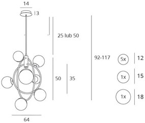 MAXLIGHT P0378 - Luster na tyči COSMOS 7xG9/40W/230V zlatá