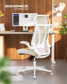 Ergonomická kancelárska stolička s nastaviteľnou výškou a sklápacími opierkami rúk, béžová