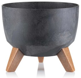 PLASTOVÝ KVETINÁČ ROSA LINEA SADA 2KS 15X24,3 CM+18,3X29,2 CM IMITÁCIA BETÓNU ČIERNA