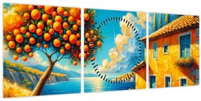 Obraz - Dom s pomarančmi II. (s hodinami) (90x30 cm)