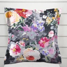 Biante Dekoračná obliečka na vankúš s lemom PM-020 Maľované kvety na sivom 60 x 60 cm