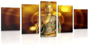5-dielny obraz socha Budhu s abstraktným pozadím - 200x100