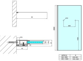 Polysan Polysan, MODULAR SHOWER stena na inštaláciu na múr, jednodielna, 1000 mm s otvormi na držiak uterákov, MS1-100-D