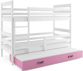Poschodová posteľ s prístelkou ERIK 3 - 160x80cm - Biela - Ružová