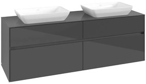 VILLEROY &amp; BOCH Collaro závesná skrinka pod dve umývadlá na dosku, 4 zásuvky, 1600 x 500 x 548 mm, Glossy Grey, C12300FP