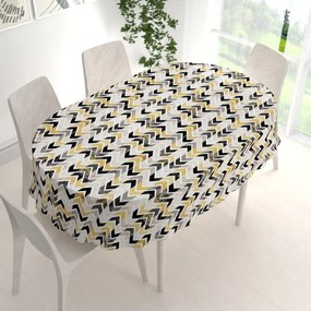 Biante Dekoračný oválny obrus Leona LN-064 Zlaté a čierne cik cak pásiky 130x160 cm