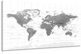 Obraz nádherná mapa sveta v čiernobielom prevedení - 90x60