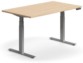 Výškovo nastaviteľný stôl QBUS, rovný, 1400x800 mm, strieborný rám, dub