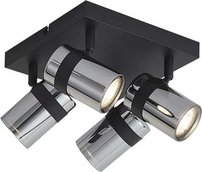 Stropný reflektor čierny s dymovým sklom 4-svetlá otočný a naklápací - Gianni