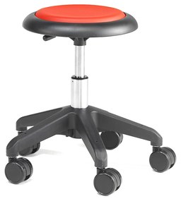 Pracovná dielenská stolička MICRO, s kolieskami, výška 380-510 mm, červená