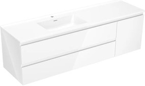 Mexen Orio, kúpeľňová skrinka 160 cm s umývadlom Otis vľavo, 2S, 1D, biela lesklá, 91A13-16047-3-BBFFF00-W18L00