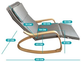 Hojdacie kreslo s nastaviteľnou opierkou na nohy, sivá