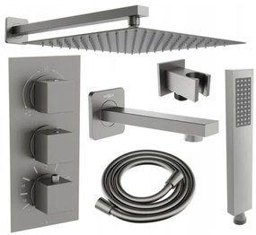 Mexen Cube DR02 podomietkový vaňový a sprchový set s hlavovou sprchou 30x30 cm (7v1), grafitová, 77503DR0230-66