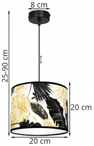 Závesné svietidlo Gold Flowers, 1x biele textilné tienidlo s kvetinovým vzorom, (výber z 2 farieb konštrukcie)