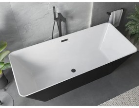 Mexen Velo Slim, voľne stojaca vaňa 170 × 75 cm, biela lesklá, čierny prepad, 52811707500-70