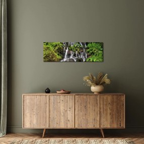 Obraz vodopádov v tropickom lese (s hodinami) (90x30 cm)
