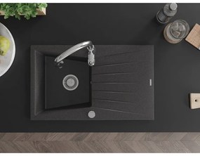 Mexen Cesar, 1-komorový granitový drez 775x470x190 mm a drezová batéria Savita, čierna škvrtnitá, 6514-76-672601-00