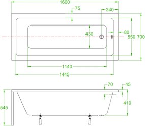 BPS-koupelny Akrylátová obdĺžniková vaňa na vstavanie HYD-NIL160-VEST 160x70 cm biela, odtokový komplet chróm