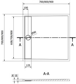 Mexen Amon, SMC štvorcová sprchová vanička 90 x 90 cm, čierna, 4F709090