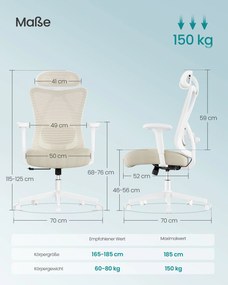 SONGMICS ergonomická kancelárska stolička, výškovo nastaviteľná, bielo-béžová