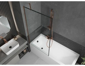 Mexen Next, vaňová zástena 1-krídlová 90 x 150 cm, fixné krídlo, 6 mm číre sklo s čiernym vzorom, ružové zlato profil, 895-090-000-00-70-60