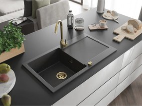 Mexen Leo, drez granitový 900x500x190 mm, 1-komorový, čierna škvrnitá so zlatým sifónom, 6501901010-76-G