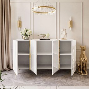 KOMODA SANTINO 4D BIELY LESK + ZLATÉ NOŽIČKY 158 cm