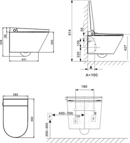 Mereo Mereo, WC s integrovaným elektronickým bidetom, RIMLESS, 592x380x430 mm, keramické, so sedátkom, MER-VSD110S2