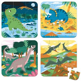 Janod Puzzle 4v1 v kufríku: Dinosaury 6-9-12-16 ks