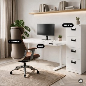 Elektrický písací stôl sit-stand so zásuvkou a bezdrôtovou nabíjačkou Qi biely, 1400 mm: ELLIS