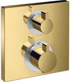 HANSGROHE Ecostat Square termostat pod omietku pre 2 spotrebiče, s uzatváracím a prepínacím ventilom, leštený vzhľad zlata, 15714990