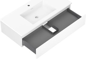 Mexen Rivel, kúpeľňová skrinka 100 cm s umývadlom Otis, 1 zásuvka, drážkovaná, biela matná, 91A20-10023-1-BF01-W18M01