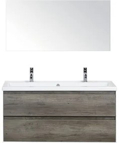 Kúpeľňový nábytkový set Evora 120 cm s keramickým umývadlom 2 otvormi na kohúty dub Nebraska a zrkadlom