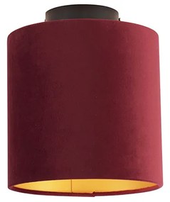 Stropné svietidlo s velúrovým tienidlom červené so zlatým 20 cm - čierne Combi