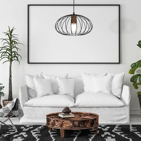 Závesné svietidlo Meridiano, 1x čierne drôtené tienidlo, b/drevo