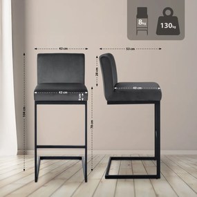 Barová stolička Hopewell B - zamat, čierny rám - tmavo šedá