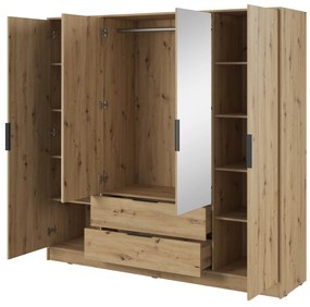 Šatníková skriňa Kelly 4D 206 cm so zrkadlom dub artisan