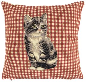 Gobelínový vankúš Sivá mačka - 32*15*32 cm