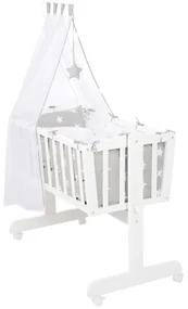 Biela kolíska na kolieskach s baldachýnom 40x90 cm Little stars – Roba